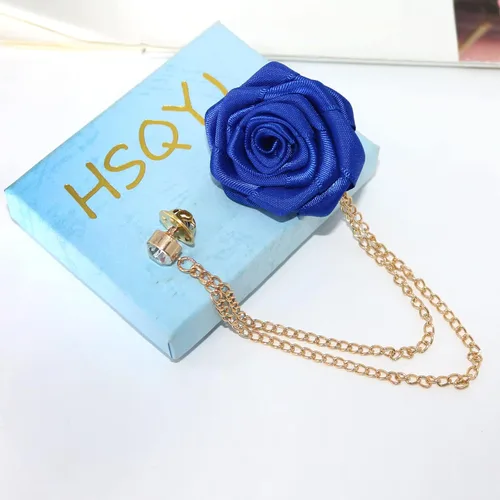 Vista 7 de Broches florales para novios, insignias de boda, arte de tela, flor de rosa con borla colgante, cadena de traje, camisa de solapa, broche de solapa