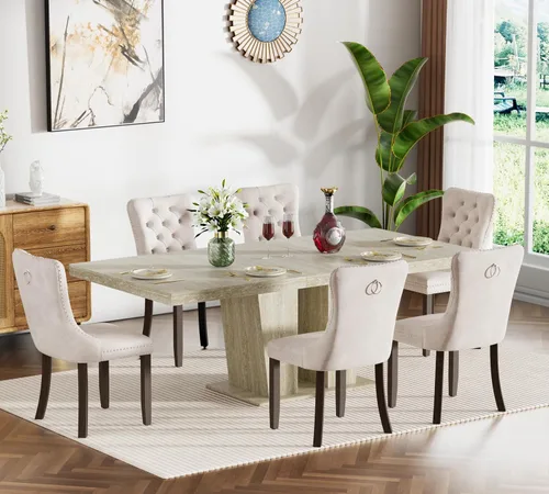 Vista 74 de Juego de mesa de comedor extensible de 5 piezas, juego de mesa de comedor extensible de estilo granja para 4, mesa de cocina expandible de madera