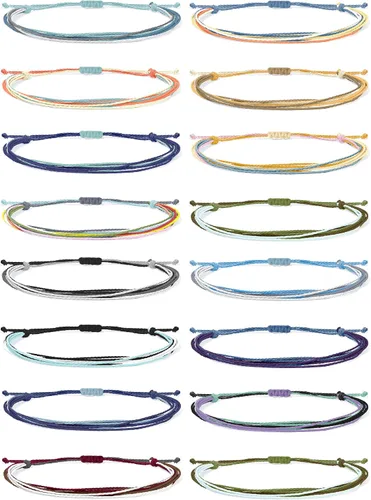 Vista 16 de Brazaletes impermeables de cuerda, para verano, con ola, brazalete para amistad, hecho a mano, para niña A-16 pulseras de cuerda