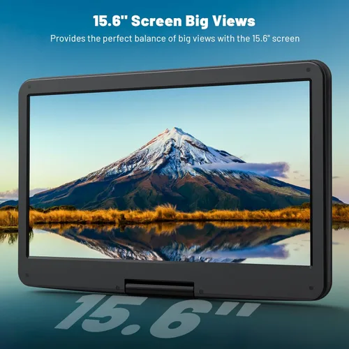 Vista 2 de POFOTO Reproductor de DVD portátil de 17.5 pulgadas con pantalla HD grande de 15.6 pulgadas, batería recargable de 6 horas, altavoces duales, libre