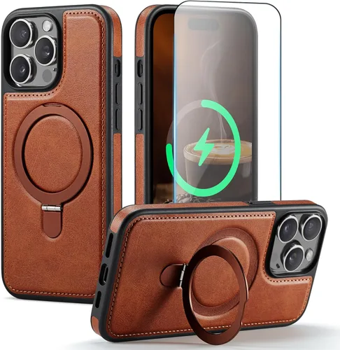 Vista 13 de Funda para iPhone 13 con soporte compatible con Magsafe, color negro Magnetic Kickstand, with Tempered Glass Screen Protector, Durable PU Leather