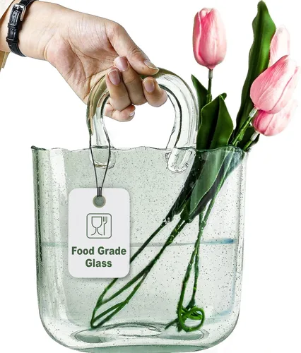 Vista 11 de Jarrones de bolsa para flores (hechos a mano) Jarrón de bolsa de vidrio - 25.4 cm - Azul para centros de mesa y tazón de peces - Jarrón de mano
