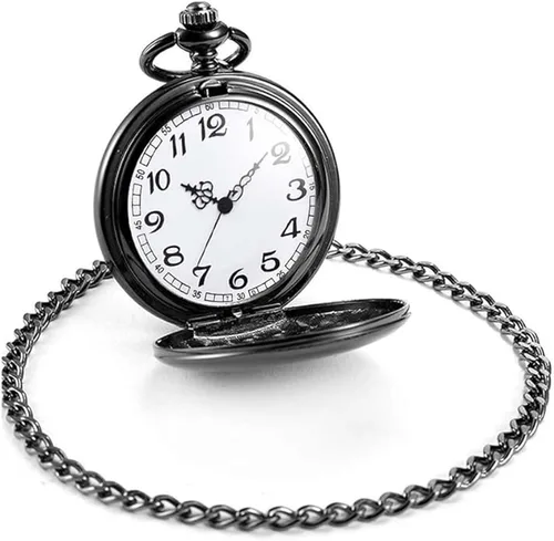 Vista 5 de Juego de 2 relojes de bolsillo clásicos con cadena para hombre y mujer Negro Negro