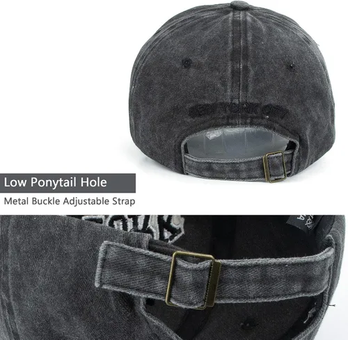 Vista 6 de Sombrero de béisbol New York Distressed-Adjustable Strapback - Sombrero de sarga lavada unisex, talla única