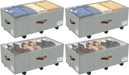 Vista 8 de Almacenamiento debajo de la cama con ruedas, almacenamiento debajo de la cama con paredes laterales/parte inferior resistentes, cubierta
