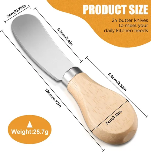 Vista 3 de 24 cuchillos esparcidores de queso pequeño de 4.7 pulgadas, esparcidor de mantequilla de acero inoxidable con mango de madera, mini cuchillos