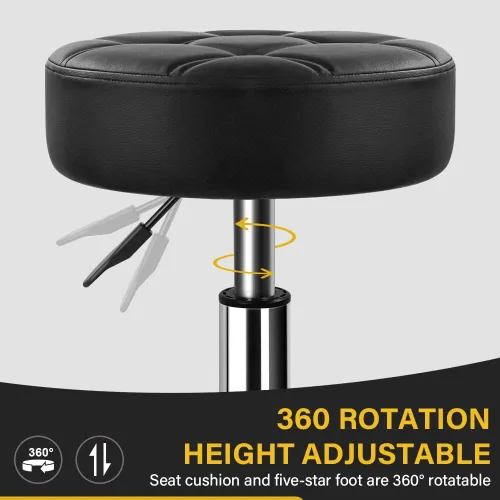 Vista 4 de WKWKER Taburete rodante resistente con ruedas, taburete giratorio hidráulico ajustable, silla redonda ergonómica de cuero grueso para cocina Negro