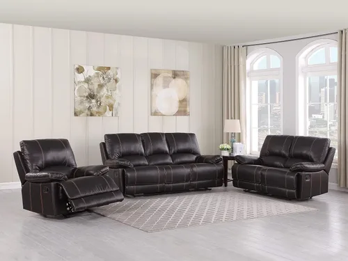 Vista 36 de Blackjack Furniture Brantley Collection - Sofá biplaza reclinable tapizado de cuero con consola, asientos acolchados de felpa con bobina Marrón