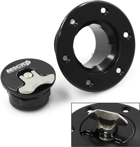 Vista 4 de Billet Tapa de tanque de sobretensión de combustible de aluminio de 1.398 in con 6 agujeros sin ventilación (negro)
