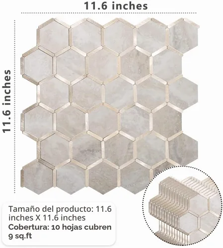Vista 6 de STICKGOO Azulejo Hexagonal de Despegar y Pegar para Salpicadero, Azulejo Adhesivo para Salpicadero de Cocina y Baño, Aspecto de Mármol Beige PVC