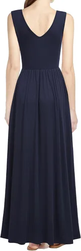 Vista 2 de WOOSEA Vestido largo sin mangas con cuello en V profundo para mujer, suelto, liso, largo y casual