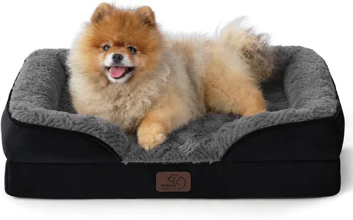 Vista 112 de Bedsure - Cama para gatos de interior, sofá cama lavable para perros muy pequeños, espuma de soporte con funda extraíble y lavable, forro Gris