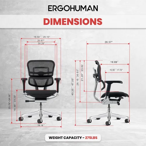 Vista 2 de Eurotech Seating Ergohuman Silla giratoria de malla con respaldo medio, color negro