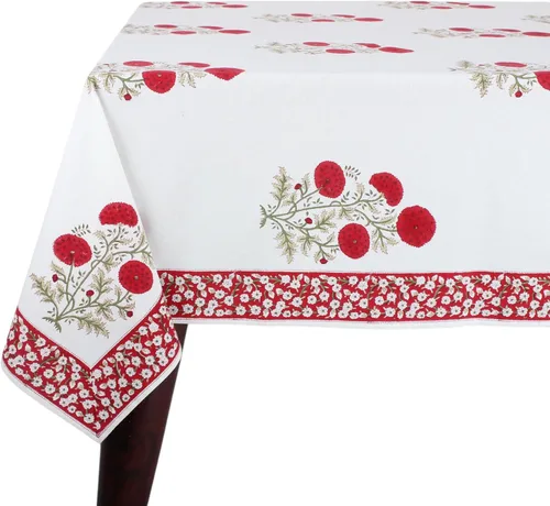 Vista 33 de Ridhi Mantel rectangular con estampado de bloque de mano verde espárragos Espárragos Verde Gadd