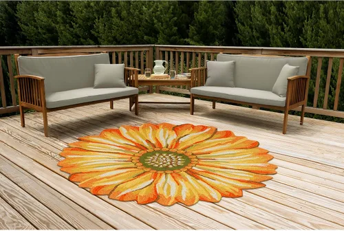 Vista 33 de Liora Manne Mum Aqua - Alfombra para interior/exterior, 3 pies, redonda