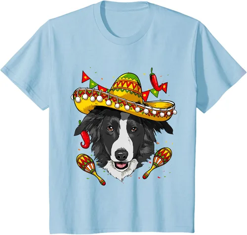 Vista 10 de Cinco de Mayo Border Collie Hombres Mujeres Niños Sombrero Camiseta Negro