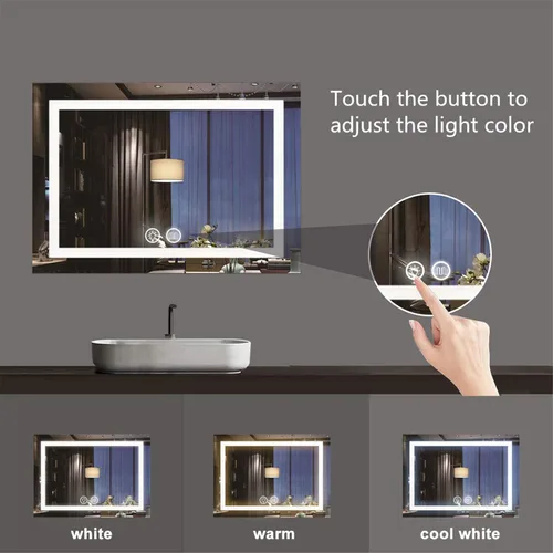 Vista 6 de N/D Espejo de baño de maquillaje LED de 48 x 32 pulgadas, espejo de tocador de pared antivaho con luz (horizontal/vertical)
