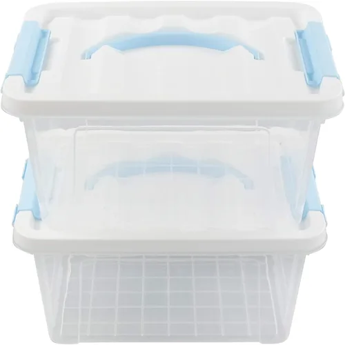 Vista 7 de Gloreen - Contenedores de almacenamiento transparentes de 6 cuartos con tapa blanca y mango azul, 2 paquetes Caja de contenedores