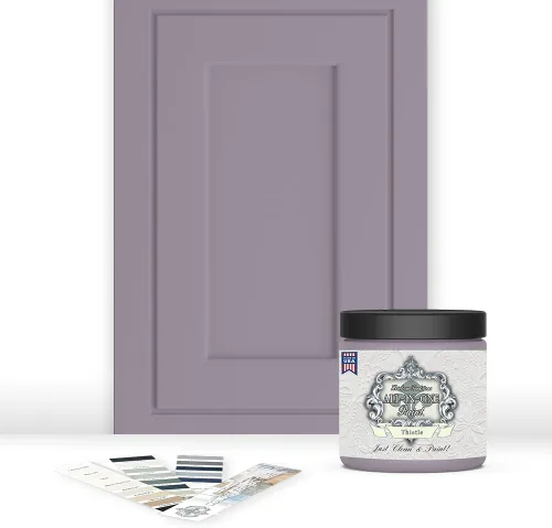 Vista 194 de Pintura TODO EN UNO, Abbey (gris cálido), Muestra de 8oz - Pintura duradera para gabinetes y muebles. Imprimación y capa superior incorporadas,