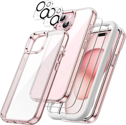 Vista 8 de JETech Funda 5 en 1 para iPhone 15 de 6.1 pulgadas con 2 protectores de pantalla de vidrio templado y protector de lente de cámara, no se pone