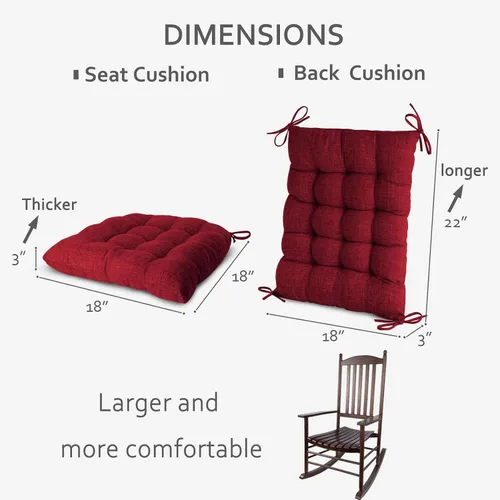 Vista 2 de ELFJOY Cojín extragrande para silla mecedora, de lino grueso, para respaldo y asiento, juego de 2 piezas con lazos