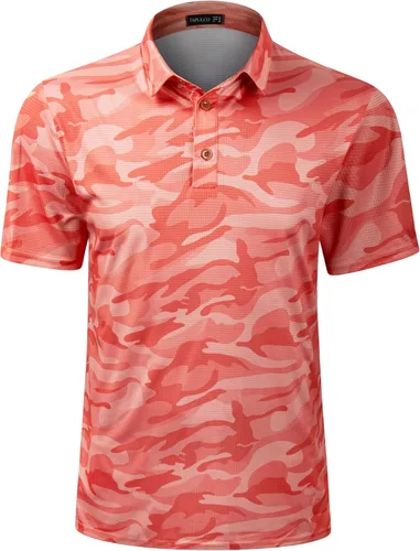 Vista 110 de TAPULCO Camisetas tipo polo de secado rápido para hombre, diseño de camuflaje, atléticas, ligeras, transpirables, casuales, para golf