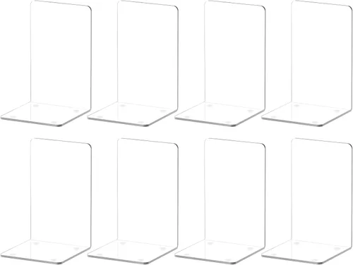 Vista 8 de Sujetalibros acrílicos de 2 piezas, extremos de libro VFINE para estantes, sujetalibros transparentes para estantes, decoración de libros