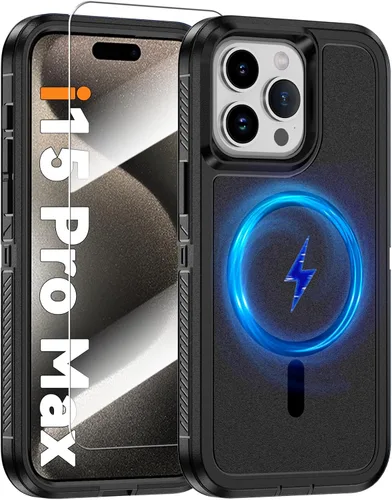 Vista 50 de Funda magnética para iPhone 13/iPhone 14 [compatible con Magsafe] [protector de pantalla de vidrio] [protección de grado militar de doble capa]