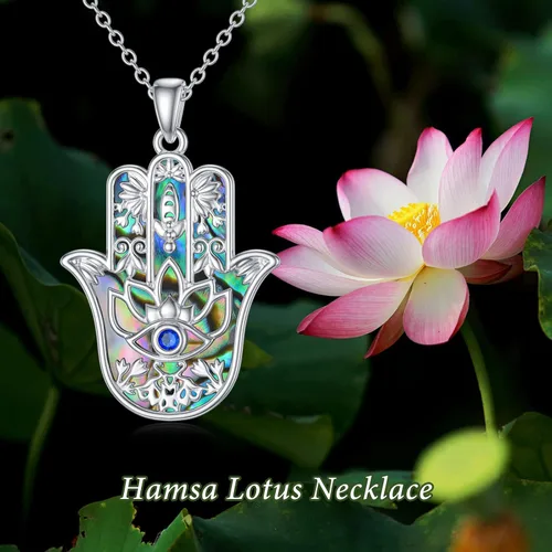 Vista 2 de PROESS Collar de plata de ley Hamsa Fatima, collar de elefante, colgante de ojo azul, joyería para hombres, mujeres, niñas y niños, Plata esterlina