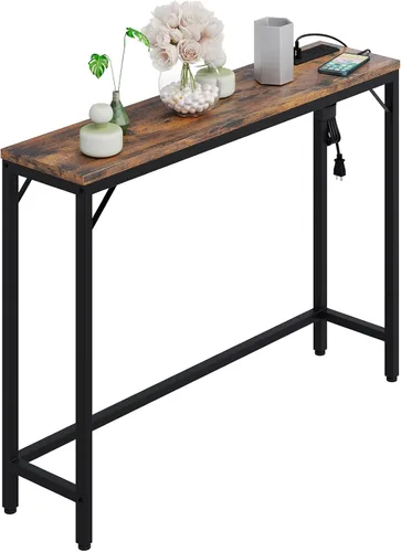 Vista 7 de GAOMON Mesa consola con tomas de corriente y puertos USB, mesa de sofá estrecha con estación de carga, mesa de entrada industrial de 39.3 pulgadas