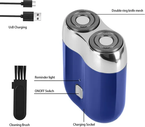 Vista 2 de Mini afeitadora eléctrica para hombres y mujeres, afeitadora de doble cabeza de bolsillo, afeitadora eléctrica de viaje compacta impermeable