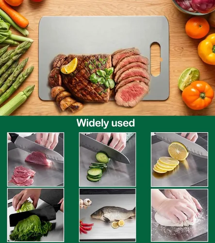 Vista 7 de Tablas de cortar de acero inoxidable para cocina, tablas de cortar de acero inoxidable 316, tabla de cortar de doble cara de grado alimenticio
