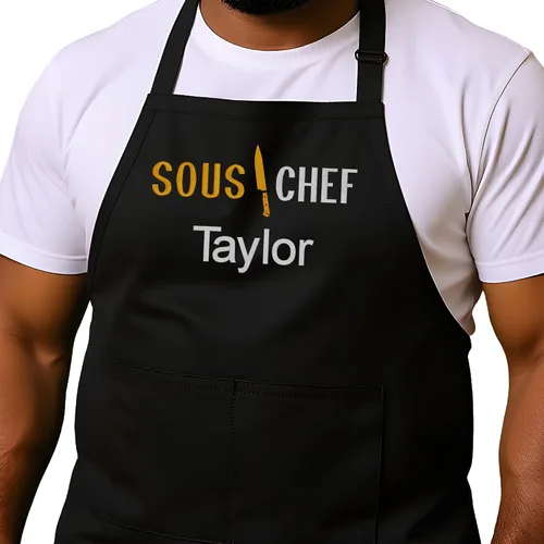 Vista 30 de Delantal de chef personalizado para hombres, diseño bordado personalizado, cocina profesional, barbacoa, parrilla, para papá, decorado en Estados