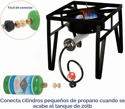 Vista 2 de Flame King Adaptador de propano de 20 libras a 1 libra: convertidor de latón macizo, QCC1/Tipo 1 & Compatible con POL, Conecte pequeños cilindros
