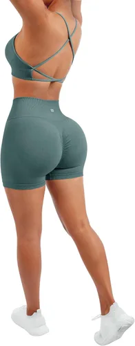 Vista 3 de SUUKSESS Conjuntos de Entrenamiento Sin Costuras para Mujer, Sujetador Deportivo con Tirantes, Shorts de Cintura Alta y con Realce de Glúteos
