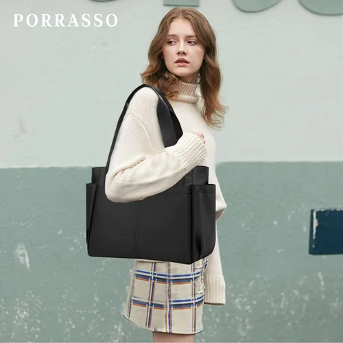 Vista 2 de Bolso de mano Bolso impermeable de nylon Bolso de hombro para mujer, Negro -, Bolso