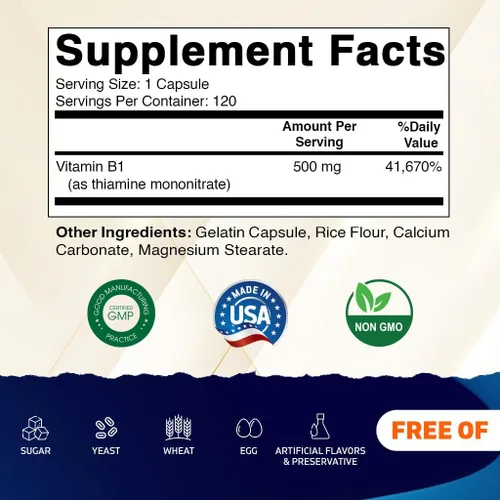 Vista 2 de Vitamatic Vitamina B1 (tiamina) 500 mg - Paquete de 2 (240 cápsulas en total)