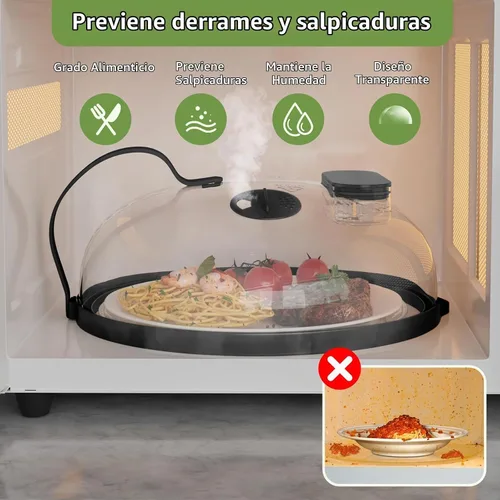 Vista 2 de Cubierta contra salpicaduras de microondas con vaporizador de agua para alimentos, protector de salpicaduras de microondas de vapor de 10 pulgadas