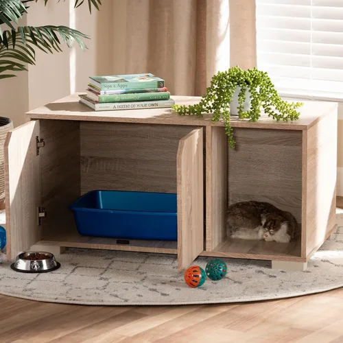 Vista 8 de Baxton Studio Jasper 157-9543-HiT - Funda para caja de arena para gatos, roble