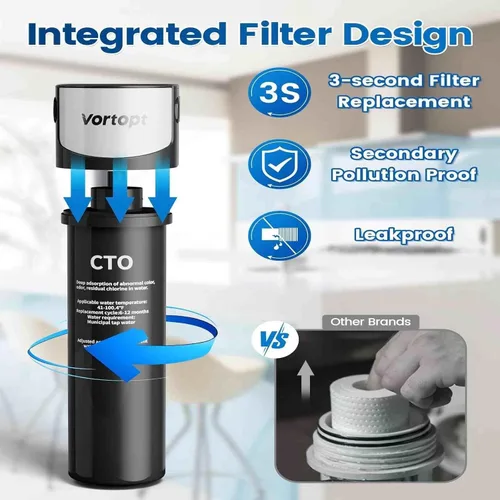 Vista 5 de Vortopt Filtración debajo del fregadero y encimera de 28000 galones, filtro de agua para fregadero de cocina, sistema de filtro para debajo