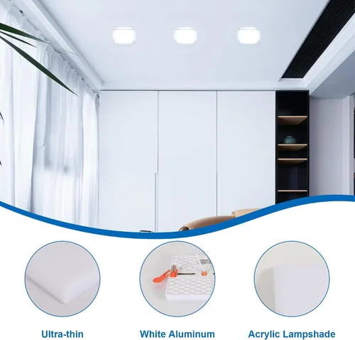 Vista 4 de DELIPOP Paquete de 6 luces LED empotrables cuadradas de 4.72 pulgadas, 6500 K ultra delgada sin marco, luz de techo de panel delgado de 20 W