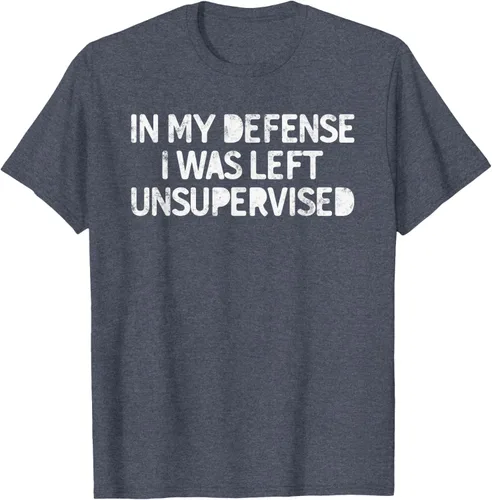 Vista 34 de Camiseta divertida con texto en inglés "Saying In My Defense I Was Left Unsupervised" Negro