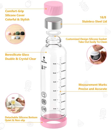 Vista 3 de Zukro - Botellas de agua de vidrio con tapa de acero inoxidable de 16 onzas Color múltiple