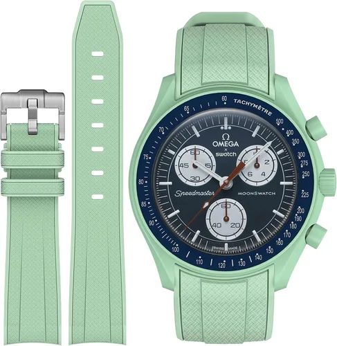 Vista 12 de Correa Stanchev para reloj Moonswatch, correa de silicona suave curvada sin espacio de 20mm para reloj Omega X Swatch Speedmaster, correa