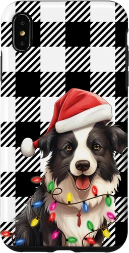 Vista 7 de Funda para iPhone 15 Border Collie Navidad a cuadros