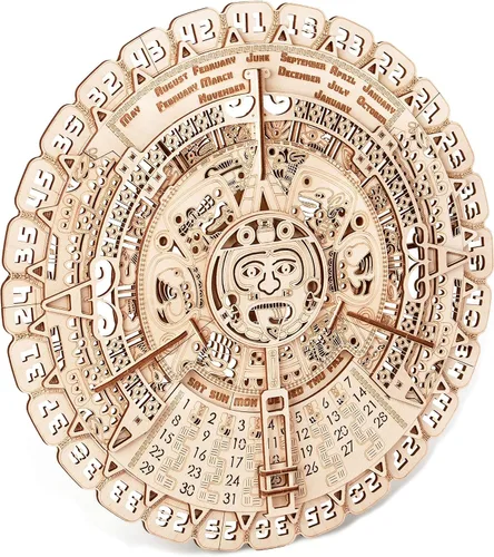 Vista 7 de Wood Trick - Kit de modelo mecánico de madera de calendario maya de pared - 41 cm - Rompecabezas de madera 3D para adultos, constructor