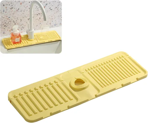Vista 8 de Tapete para grifo para fregadero de cocina, protector contra salpicaduras de silicona prémium mejorado 2024 con propiedades de secado rápido Beige