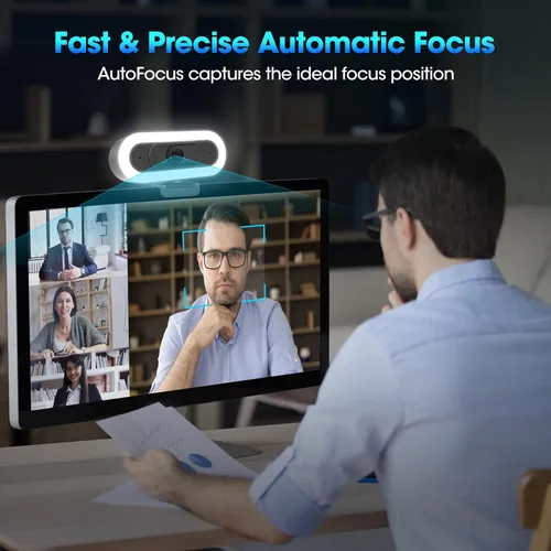 Vista 2 de Cámara web de transmisión ToLuLu 2K 50FPS, cámara web LED RGB con micrófono y luz, cámara de computadora con enfoque automático con cubierta