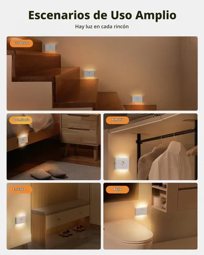 Vista 8 de wowatt Luz de escalera recargable con sensor de movimiento, luces de noche blancas con montaje magnético, luces de escalera regulables para Blanco