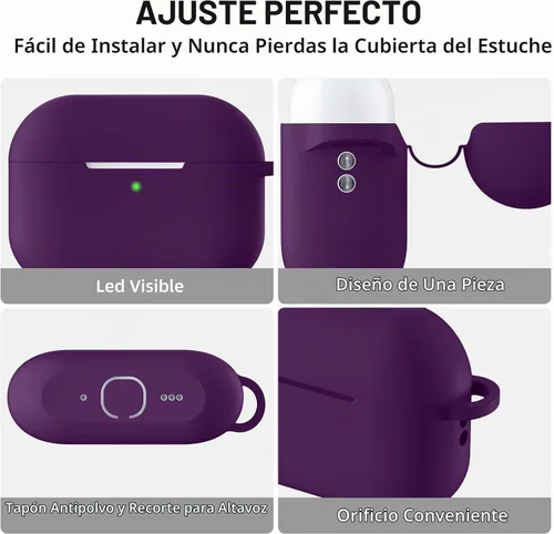 Vista 4 de Lerobo Funda para AirPods Pro 3, funda protectora de silicona suave, color Púrpura